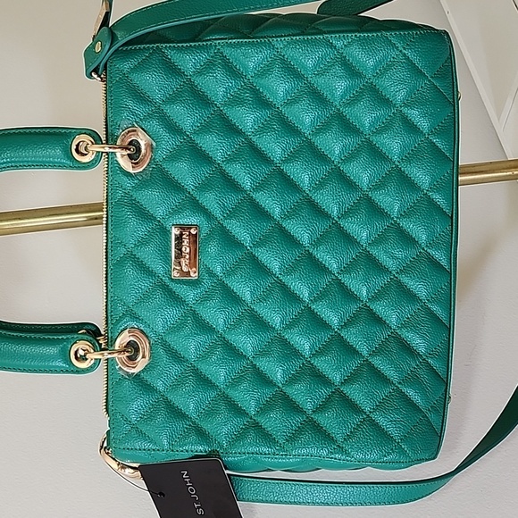 St. John Kelly quilted  Green Leather Sachel's handbag Preppy - Picture 5 of 16